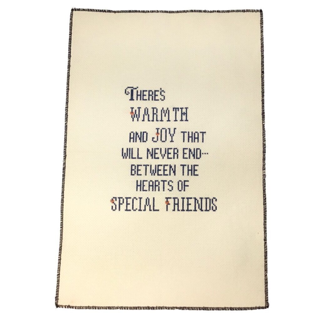 Finished Ready to Frame Cross Stitch 'Joy Hearts of Special Friends' Sampler